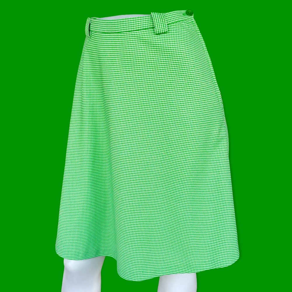 Vintage 70s retro bright green and white checked skirt XS / S